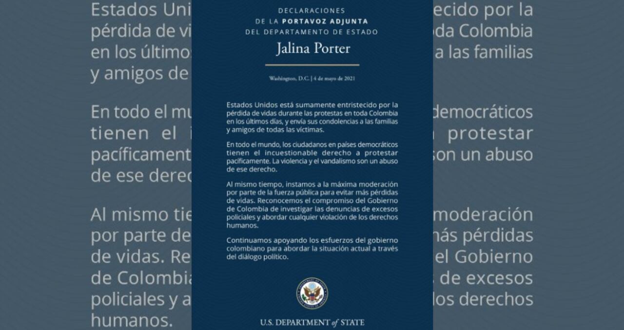 Estados Unidos pide moderación de Fuerza Pública