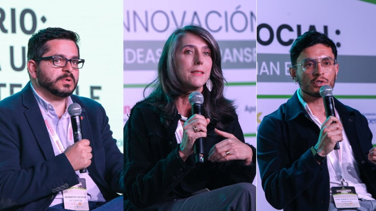 Kenneth Ochoa, Jefe de Innovación y Conocimiento CEMPRE; Laura González-Pacheco Mejía, subdirectora de Planeación e Innovación Colsubsidio; y Daniel Rodríguez Paredes, CEO & fundador Amazóniko.