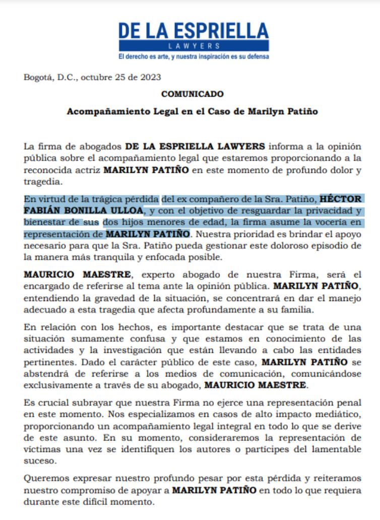 La firma tendrá la vocería para referirse a los temas relacionados con la muerte del exesposo de la caleña.