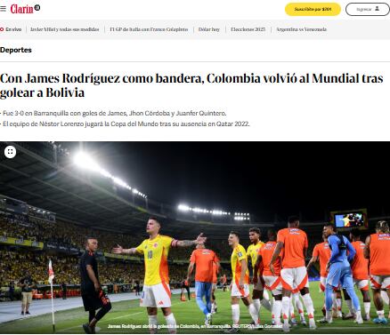 Así tituló la prensa mundial la clasificación de Colombia a la Copa del Mundo 2026