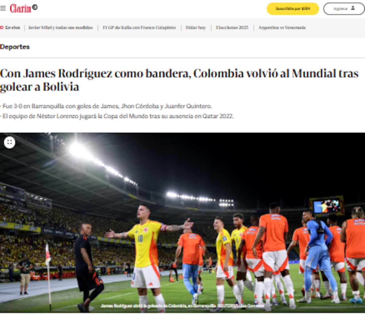 Así tituló la prensa mundial la clasificación de Colombia a la Copa del Mundo 2026