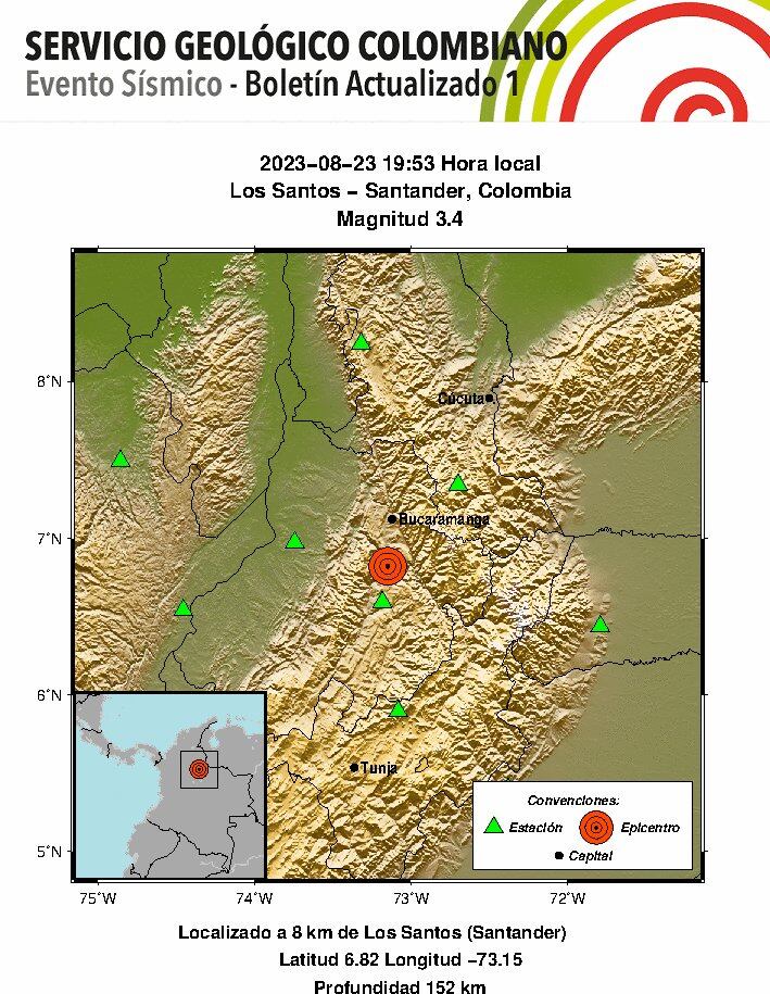 Temblor en Los Santos, Santander, este miércoles 23 de agosto.