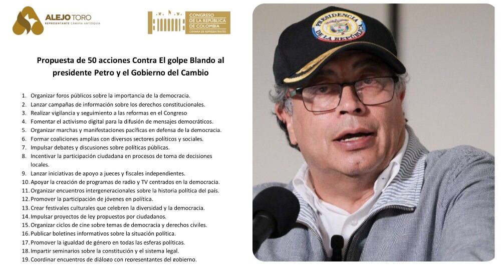 Las 50 propuestas para enfrentar el supuesto golpe blando contra Gustavo Petro.