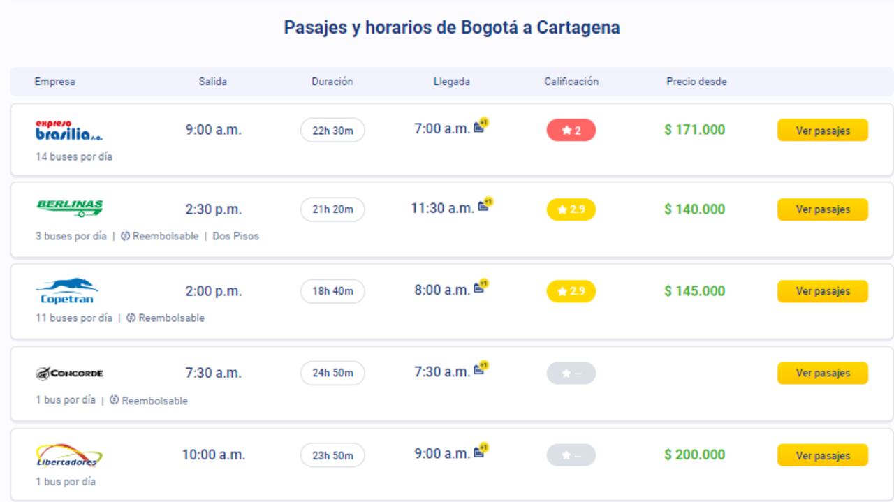 Pasaje de Bogotá hasta Cartagena en bus.