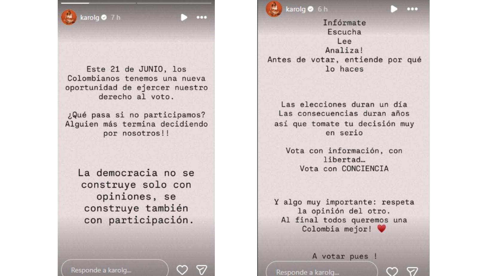 Publicaciones de Karol G en Instagram