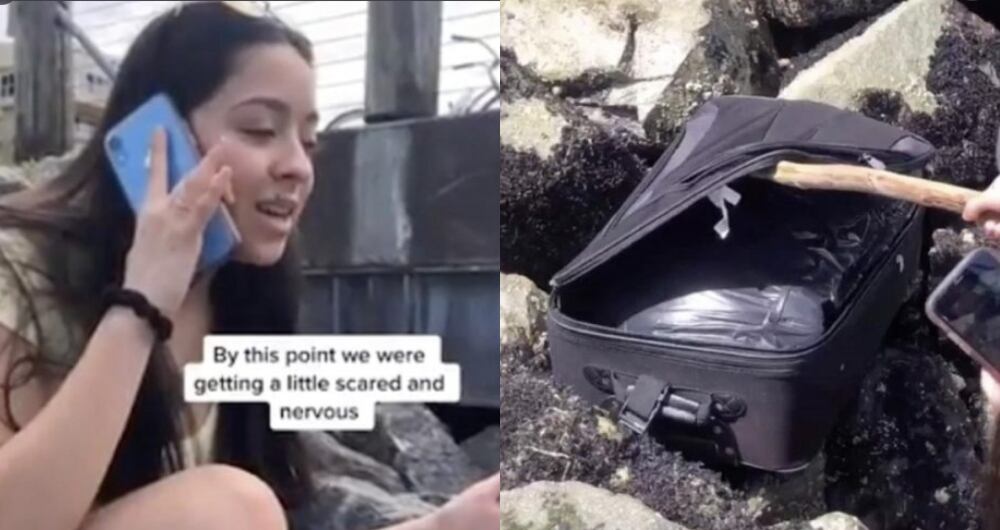 Momento del hallazgo de la maleta por parte de los tiktokers.