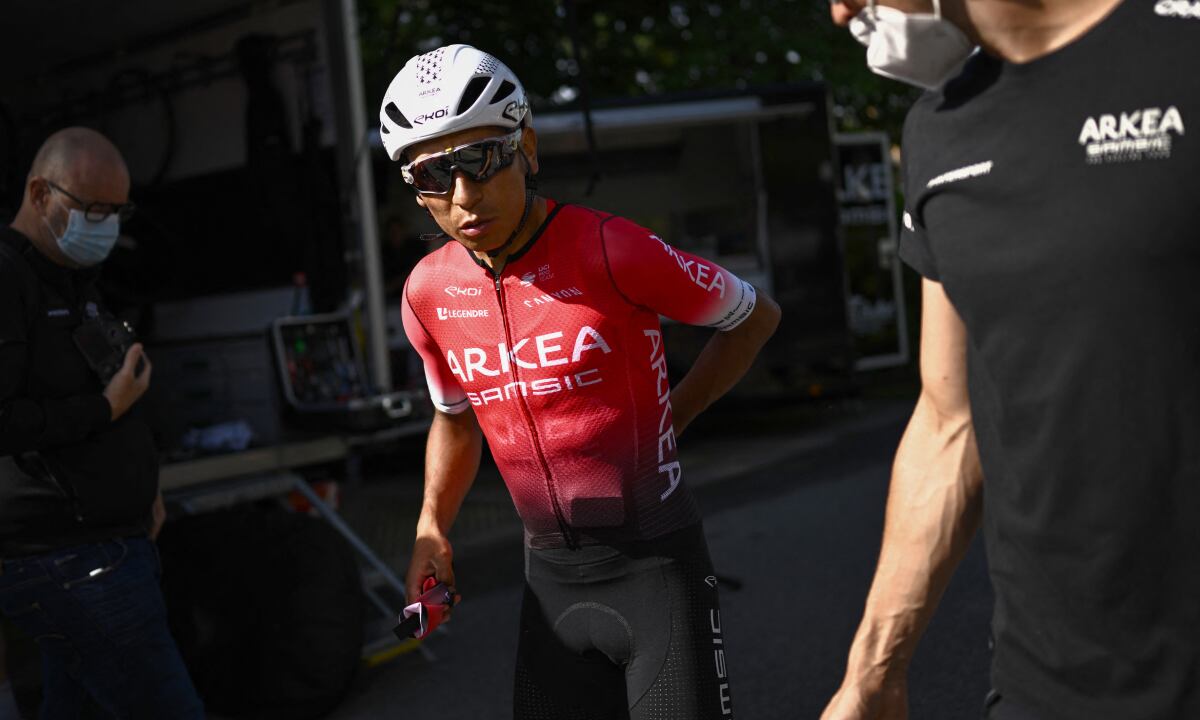 Team Arkea Samsic's Colombian rider Nairo Quintana looks on before a training session, in Koge ,on June 29, 2022, ahead of the start of the 2022 edition of the Tour de France cycling race, in Copenhagen, on July 1, 2022.
AFP/Marco BERTORELLO