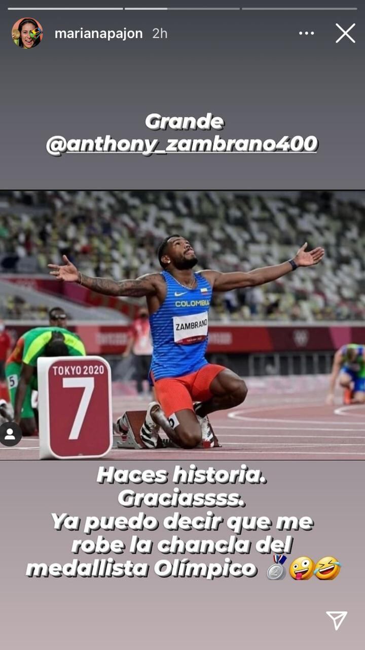 Mariana Pajón y su felicitación a Anthony Zambrano. Foto: Instagram - 
marianapajon