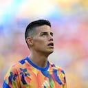 Colombia's midfielder #10 James Rodriguez warms up ahead of the 2026 World Cup Group K football match between Colombia and Portugal at the Miami Stadium in Miami Gardens on June 27, 2026. (Photo by CHANDAN KHANNA / AFP)