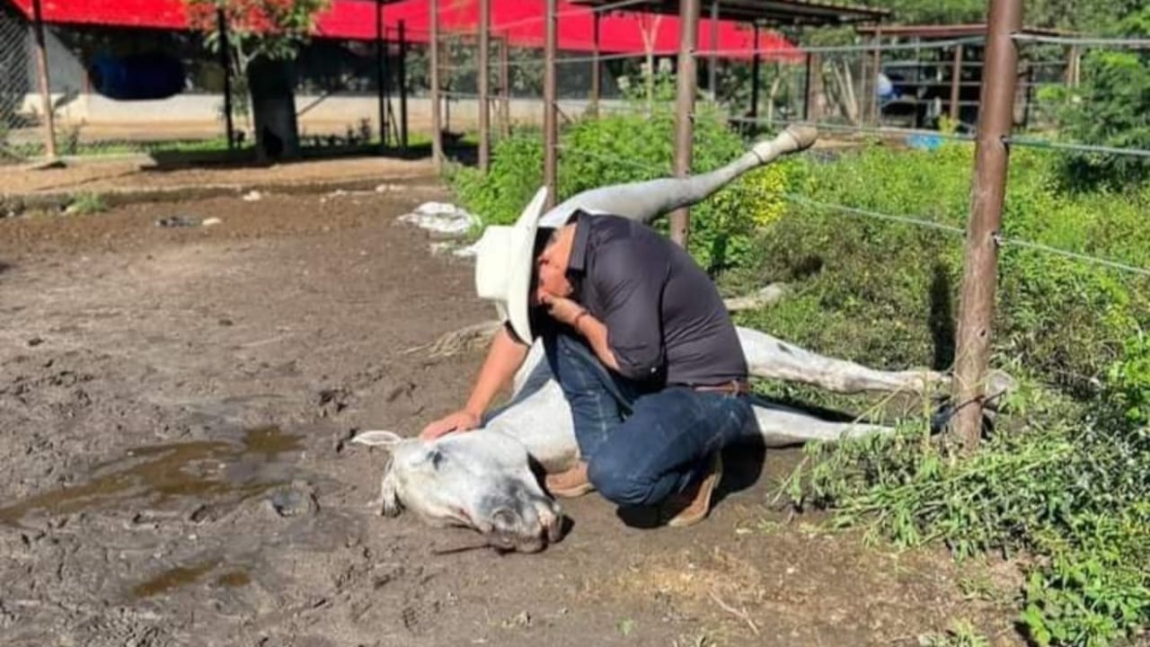 El congresista Alirio Barrera junto a su caballo fallecido, llamado Pasaporte.