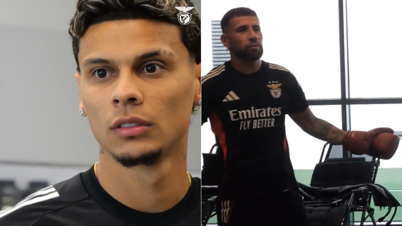 Richard Ríos y Nicolás Otamendi ya se vieron por primera vez en Benfica