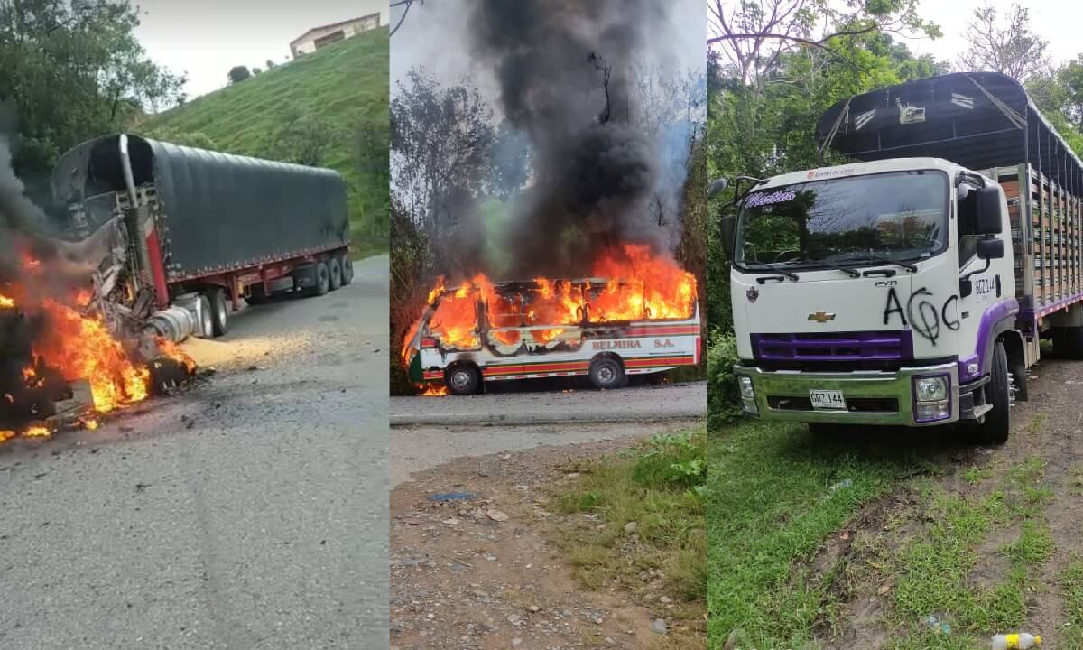 Camiones quemados en el paro armado del 6 de mayo de 2022.
