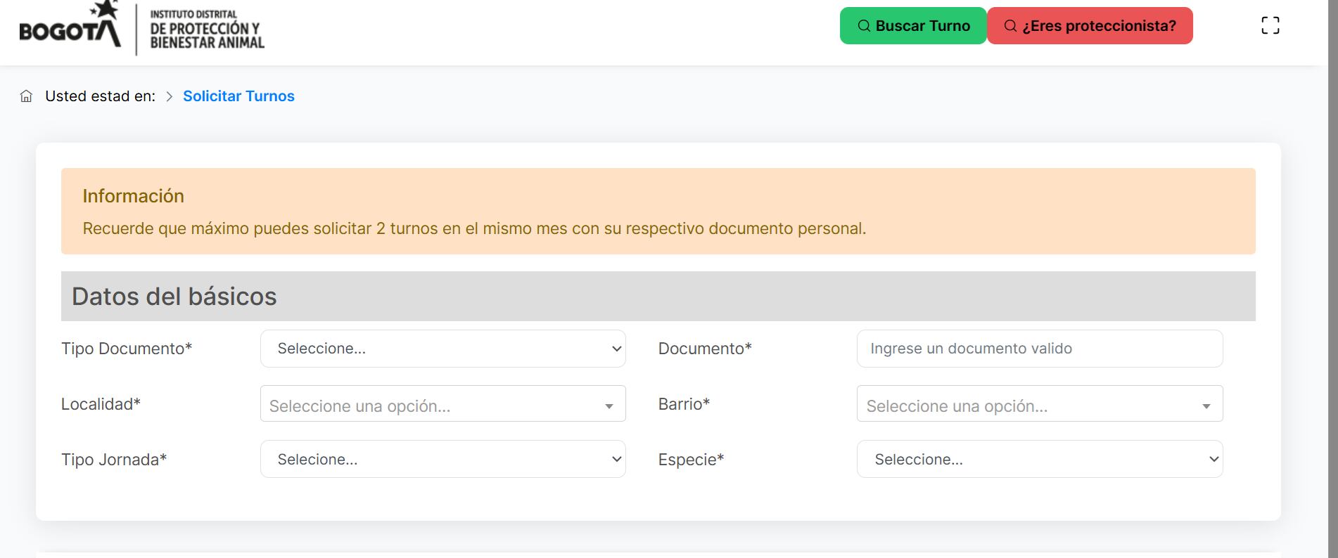 Formulario de inscripción para esterilización de mascotas.