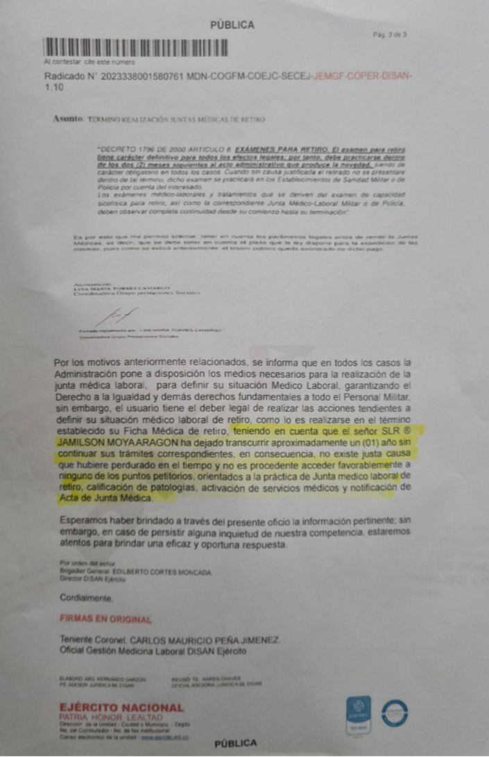 Soldados amputados hacen fila en la Dirección de Sanidad por atención médica o una pensión. Denuncian tramitología.