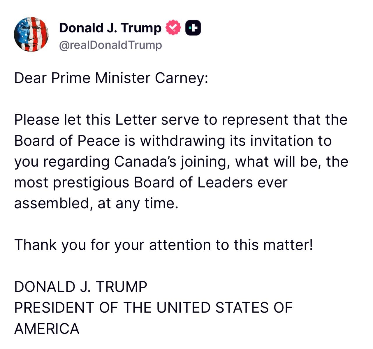 Mensaje de Donald Trump