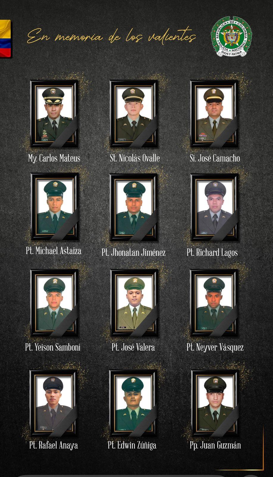 Estos son los policías muertos en Amalfi, Antioquia.