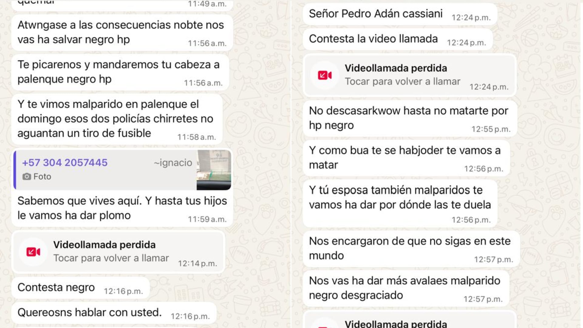 Amenazas contra Pedro Adán Torres.