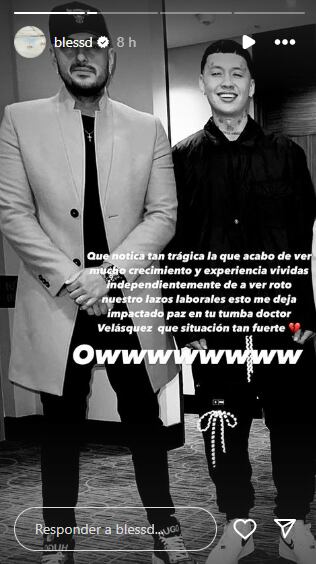 Blessd publicó sentido mensaje tras la muerte de Dr Velásquez.