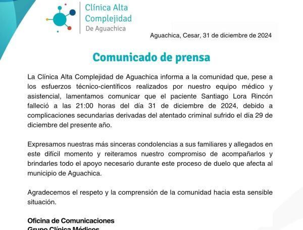 Confirman muerte de Santiago Lora Rincón, hijo de la familia asesinada en Aguachica, César