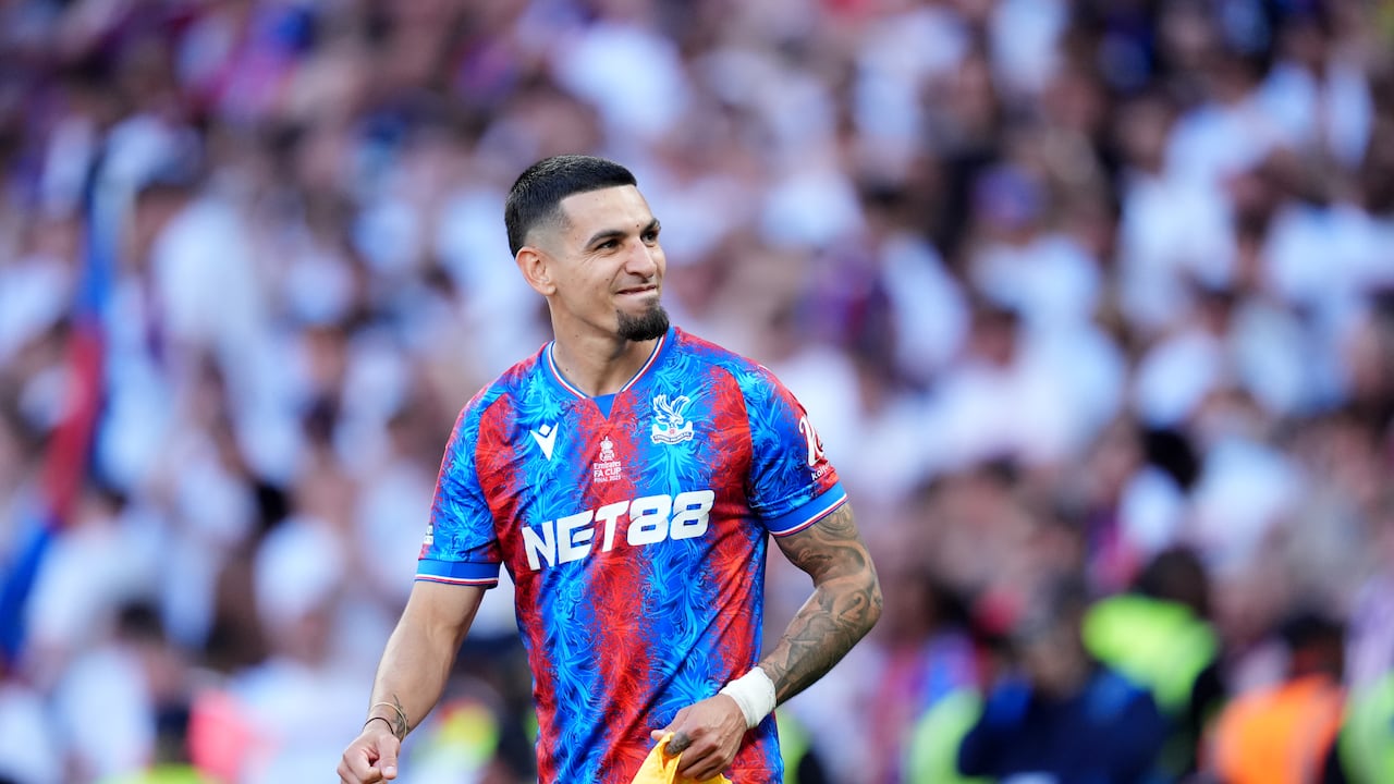 Crystal Palace's Daniel Munoz celebrates on the pitch after the Emirates FA Cup final at Wembley Stadium, London. Picture date: Saturday May 17, 2025. (Photo by Adam Davy/PA Images via Getty Images)