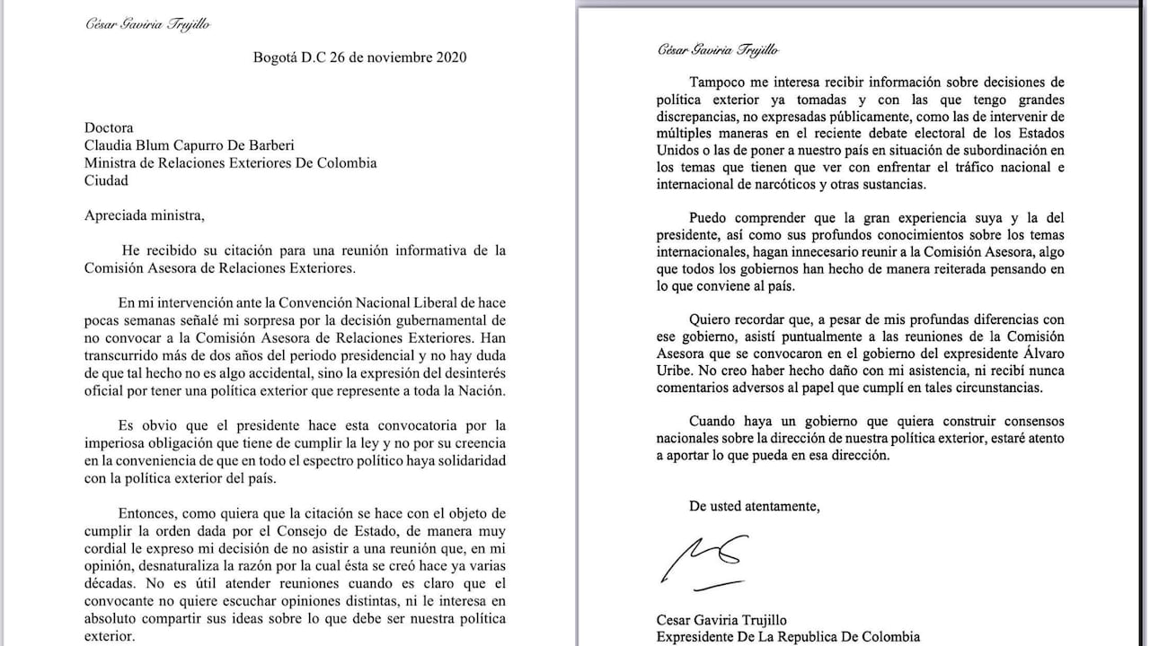 Dura respuesta de César Gaviria por invitación a reunión de la Comisión de Relaciones Exteriores
