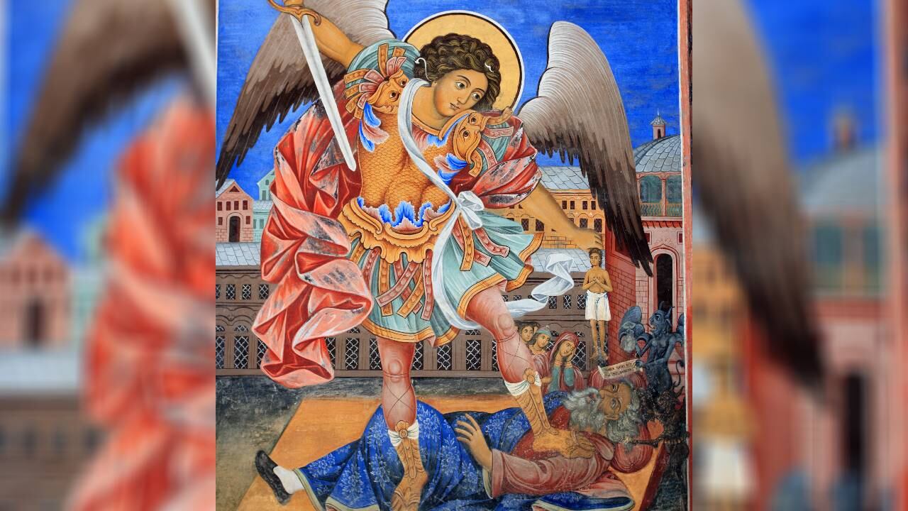 Ícono del Arcángel Miguel en monasterio de Rila (imagen de referencia).