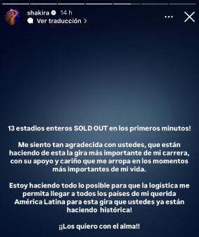Shakira dejó emocionante mensaje a sus fans por la gira de conciertos Las mujeres ya no lloran.