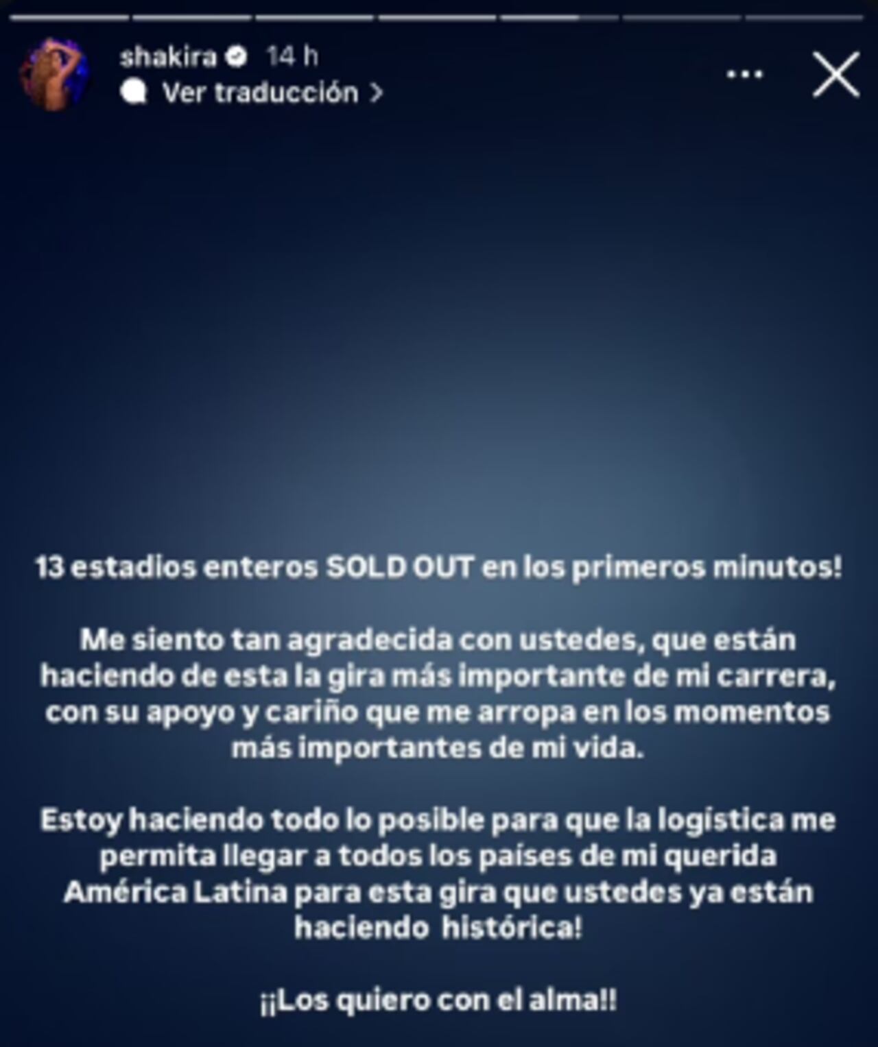 Shakira dejó emocionante mensaje a sus fans por la gira de conciertos Las mujeres ya no lloran.