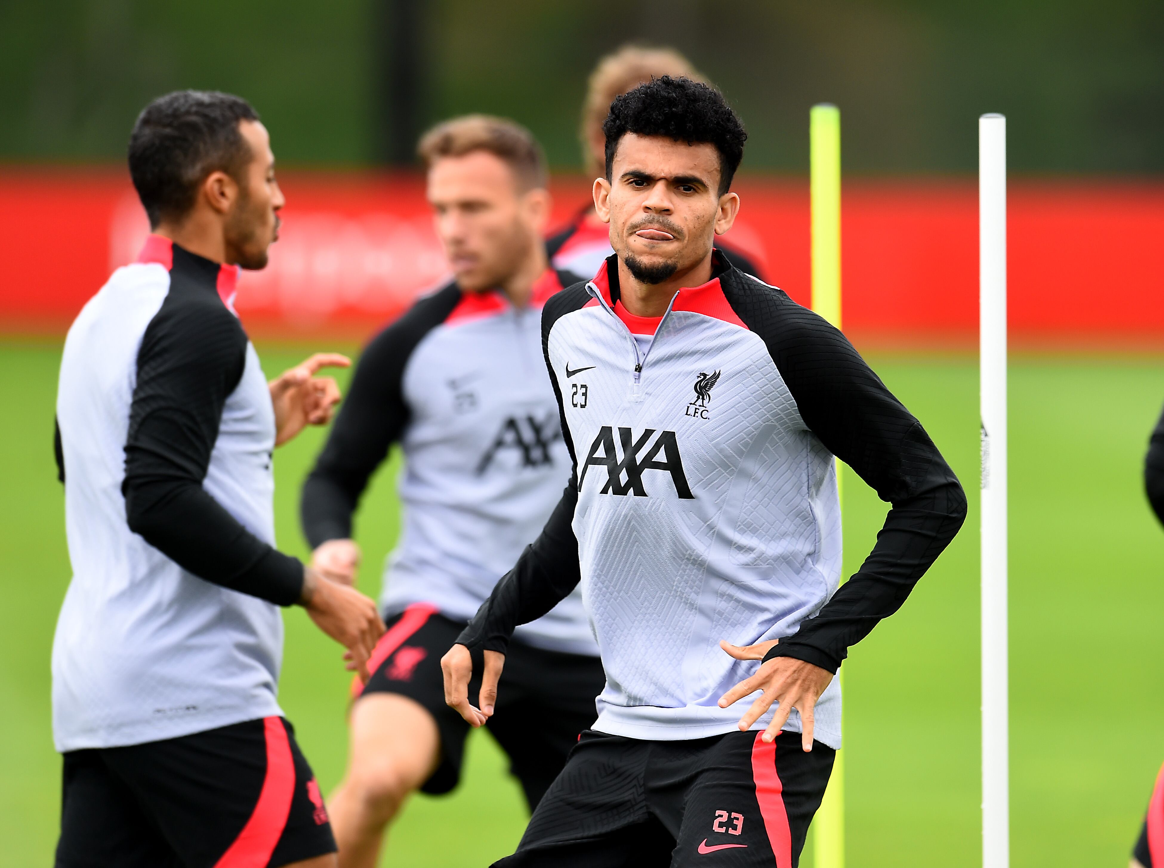 KIRKBY, ENGLAND - SEPTEMBER 06:  (THE SUN OUT, THE SUN ON SUNDAY OUT) Luis Diaz of Liverpool during a training session ahead of their UEFA Champions League group A match against SSC Napoli at AXA Training Centre on September 06, 2022 in Kirkby, England. (Photo by Andrew Powell/Liverpool FC via Getty Images)