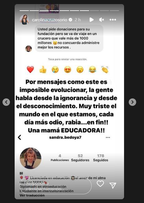 Carolina Cruz respondió a las críticas que recibió