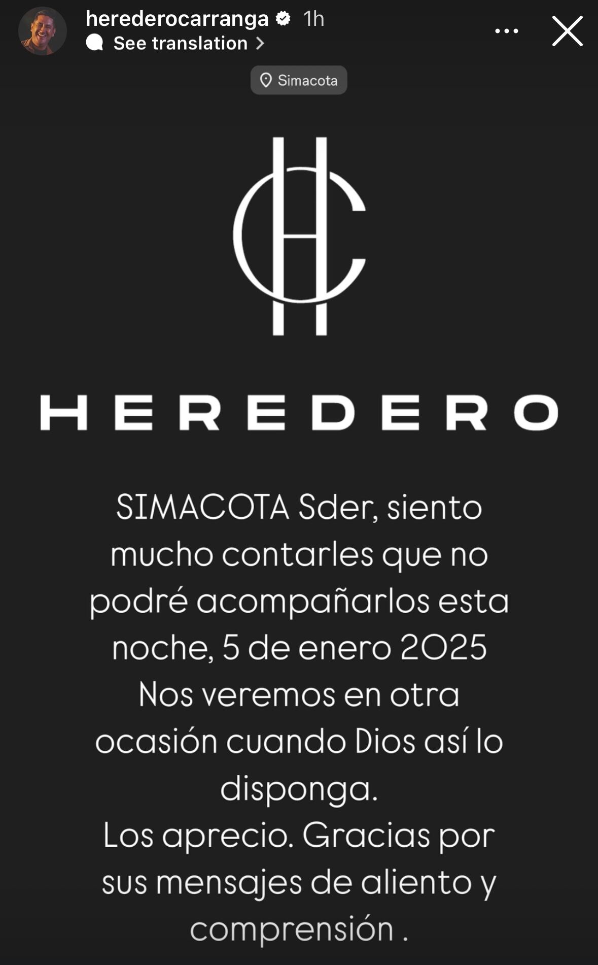 El cantante canceló su show del 5 de enero.