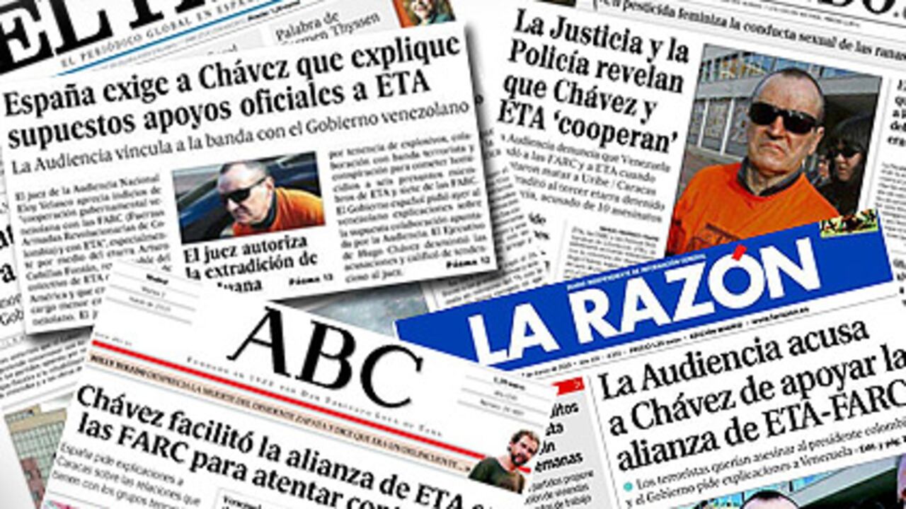 Varios periódicos de España llevaron este miércoles en su primera página la información sobre las evidencias de los nexos entre las Farc y ETA.