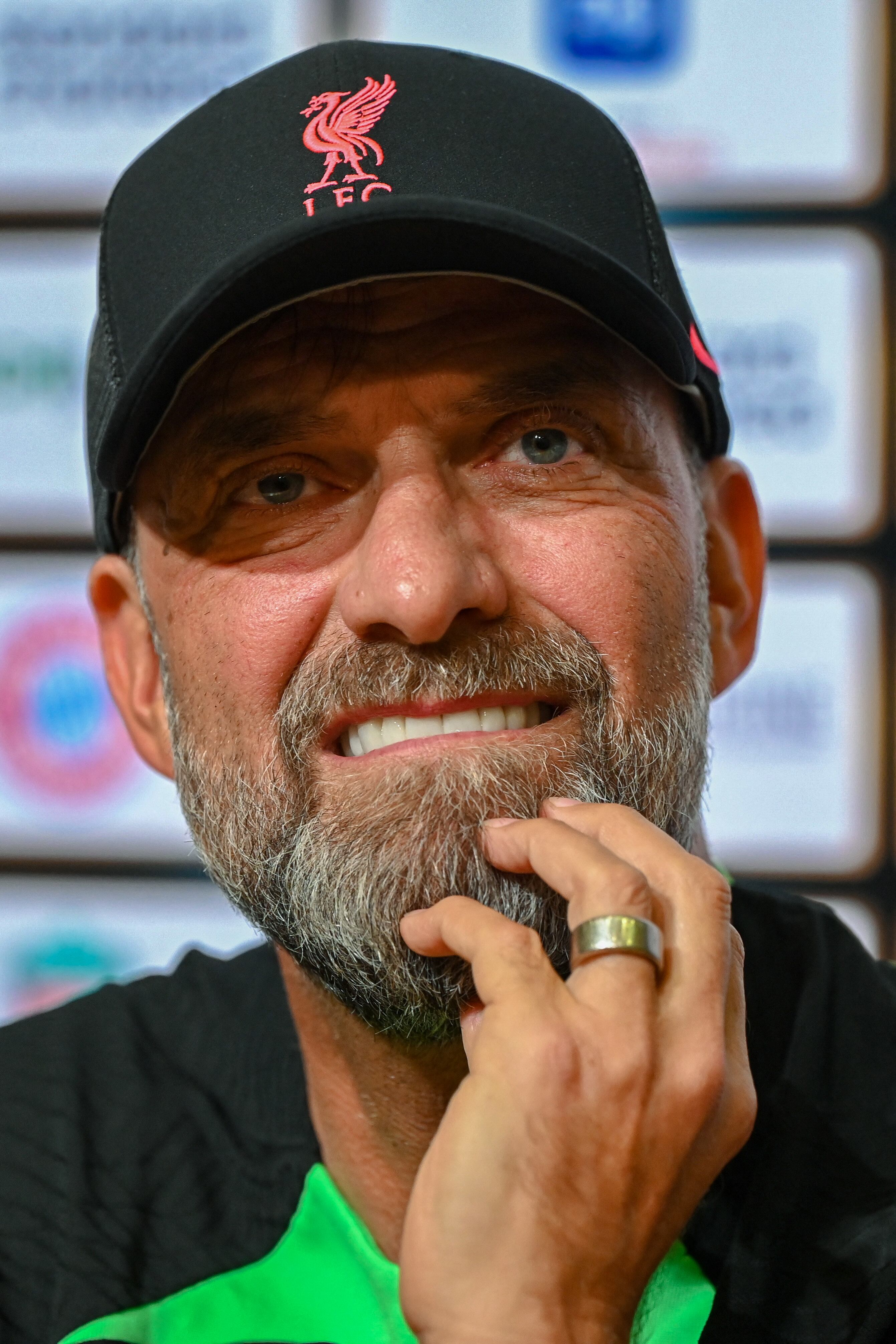 Liverpool FC team manager Jurgen Klopp attends a press conference at the Singapore Festival of Football in Singapore on August 1, 2023. (Photo by Roslan RAHMAN / AFP)
