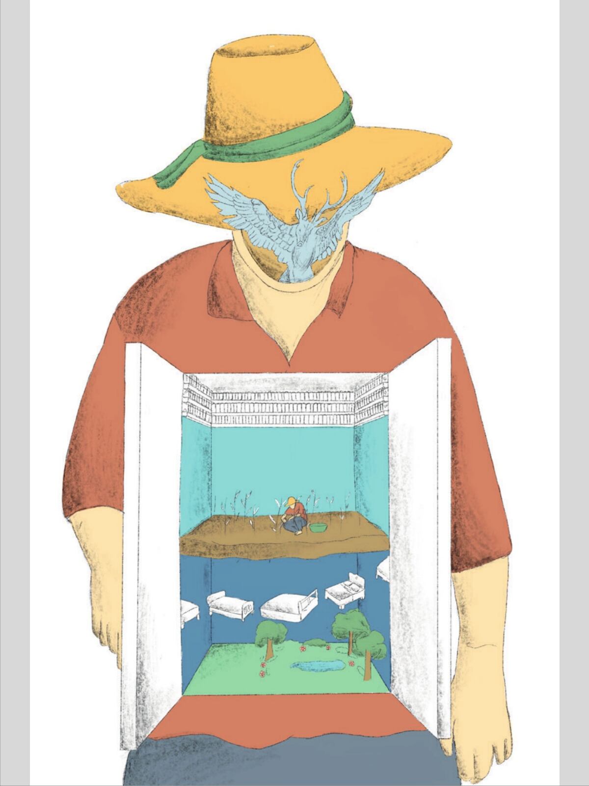 'El campesino', ilustración de Norella Magdaniel's. Parte de 'La luz de las cosas' de Juan Manuel Ruiz Jiménez.