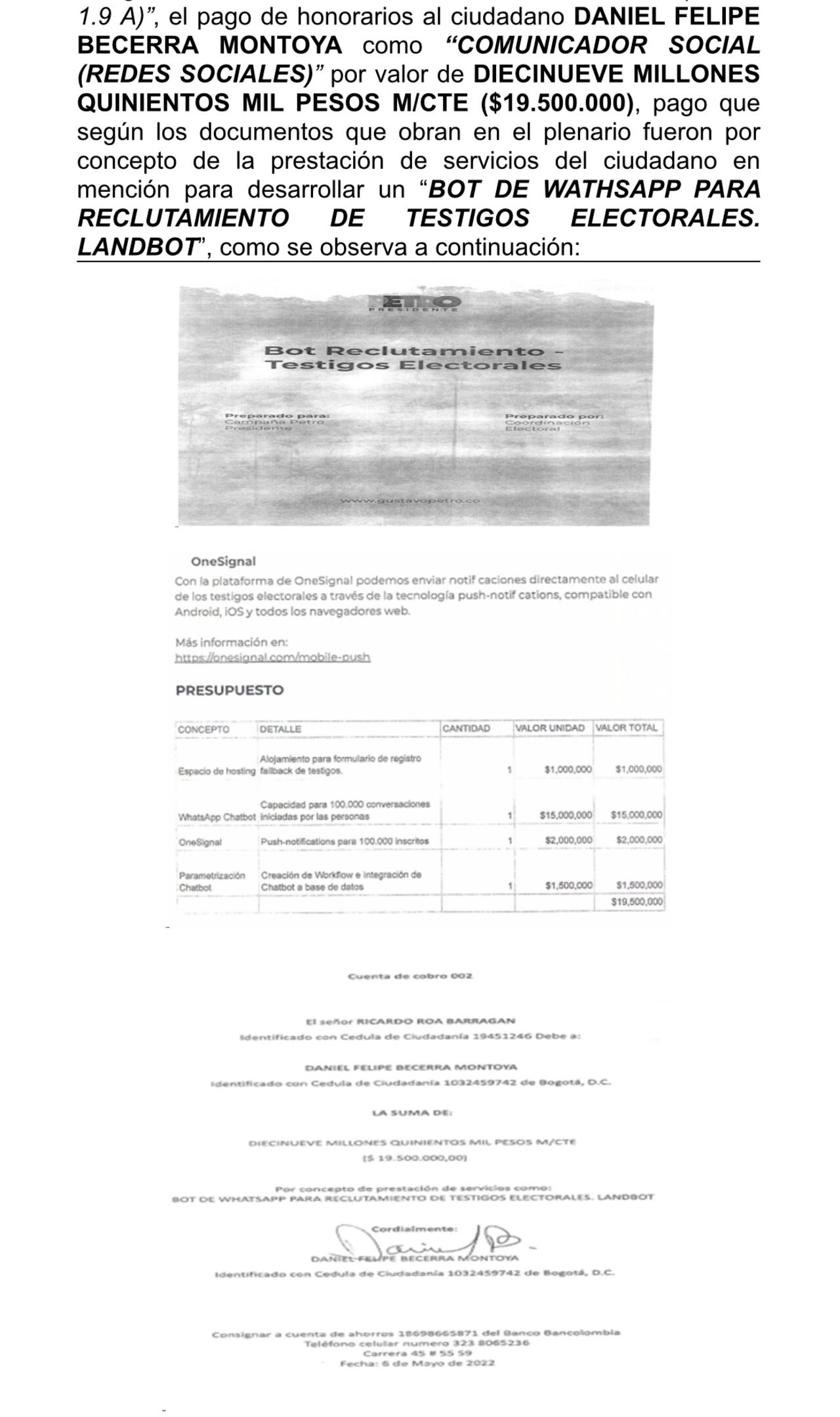 Documento reporte a de pagos realizados a testigos electorales