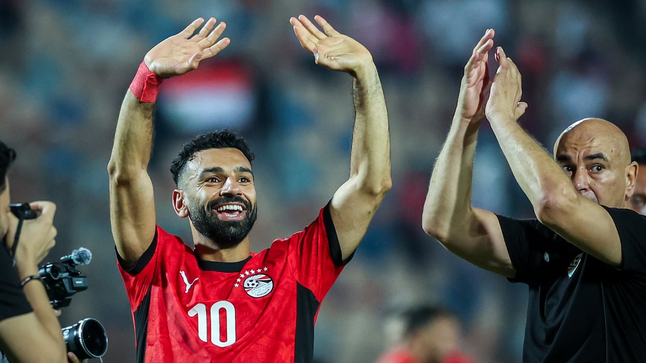 Mohamed Salah and Head Coach Hossam Hassan of Egypt stand together after the FIFA World Cup African qualifiers match Group A between Egypt and Ethiopia at Cairo International Stadium in Cairo, Egypt, on September 5, 2025. (Photo by Ayman Aref/NurPhoto via Getty Images)