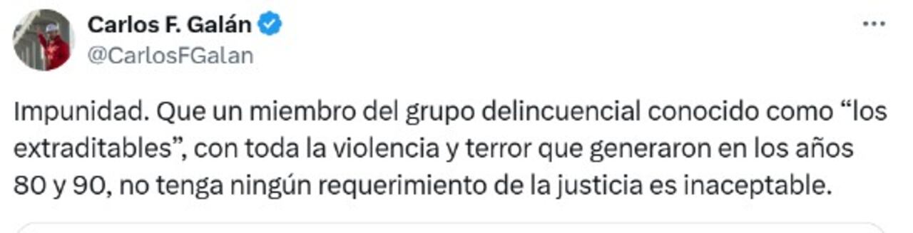 Trino de Carlos Fernando Galán sobre el regreso de Fabio Ochoa