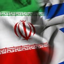 Flags of Iran and Israel.