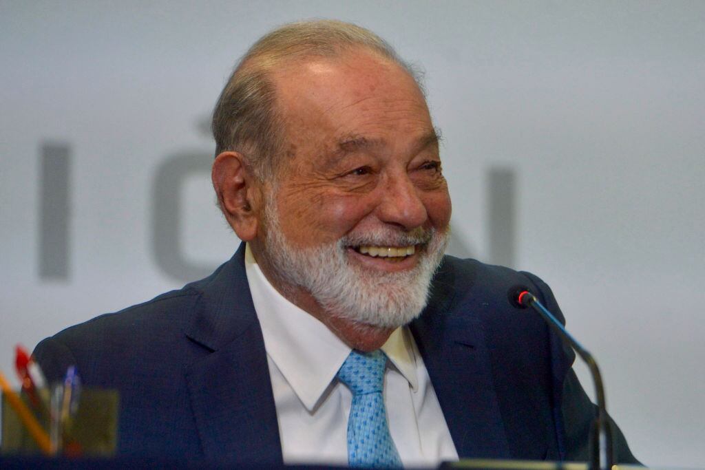 MEXICO CITY, MEXICO - FEBRUARY 10: Businessman and engineer Carlos Slim Helú smiles during a press conference on February 10, 2025 in Mexico City, Mexico. (Photo by Jeannette Flores/ObturadorMX/Getty Images)
