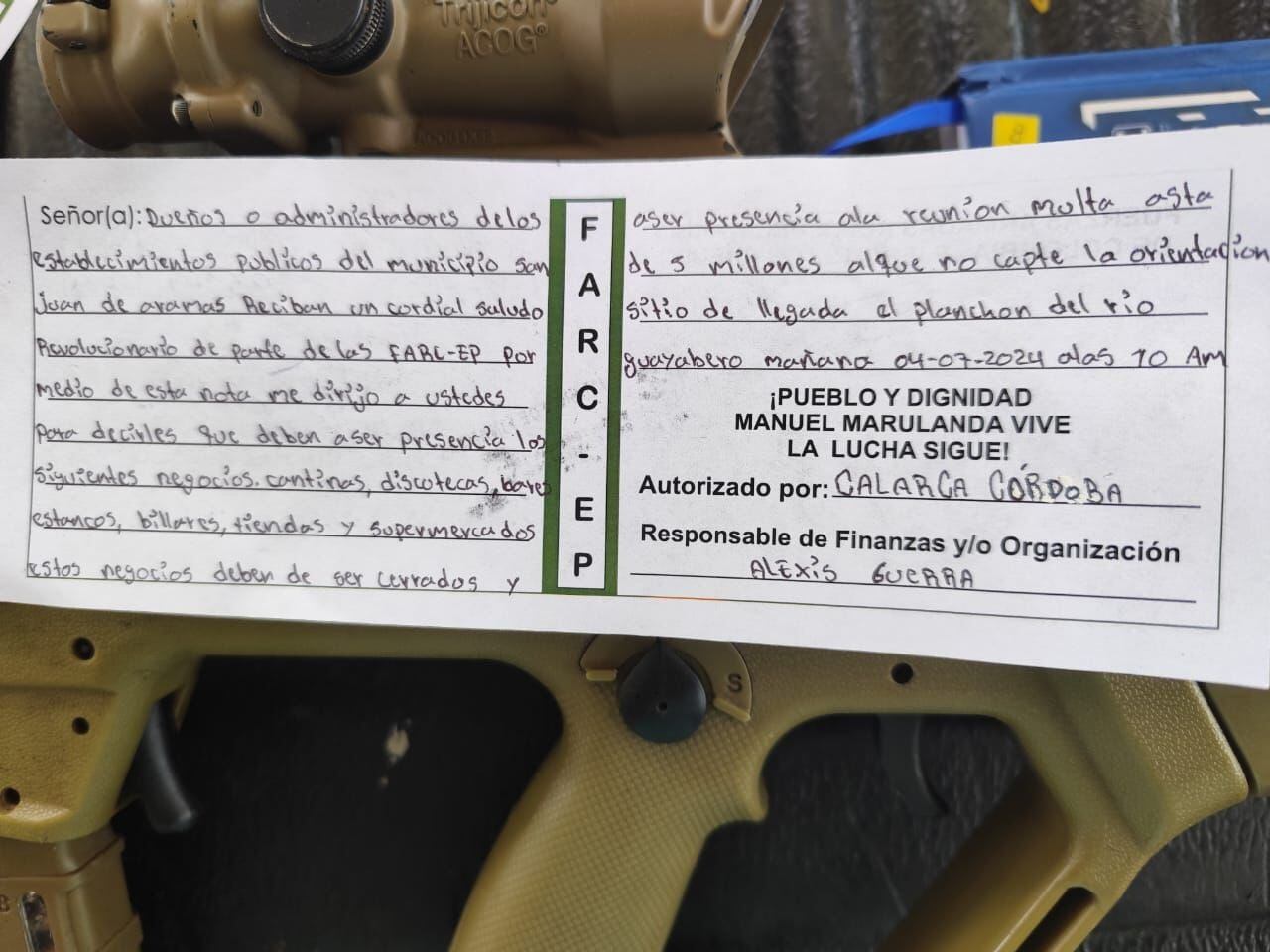 Disidencias de "Calarca" extorsionan en medio de cese al fuego