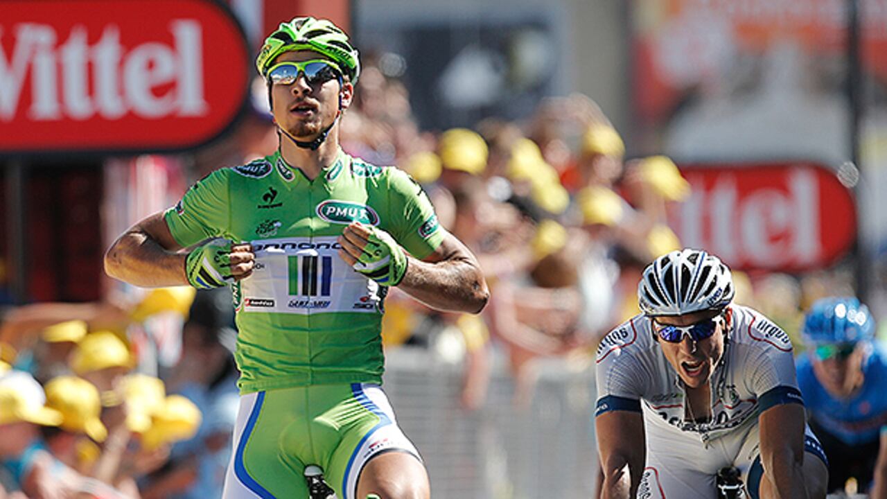 El eslovaco celebra su voctoria sobre el británico Mark Cavendish.