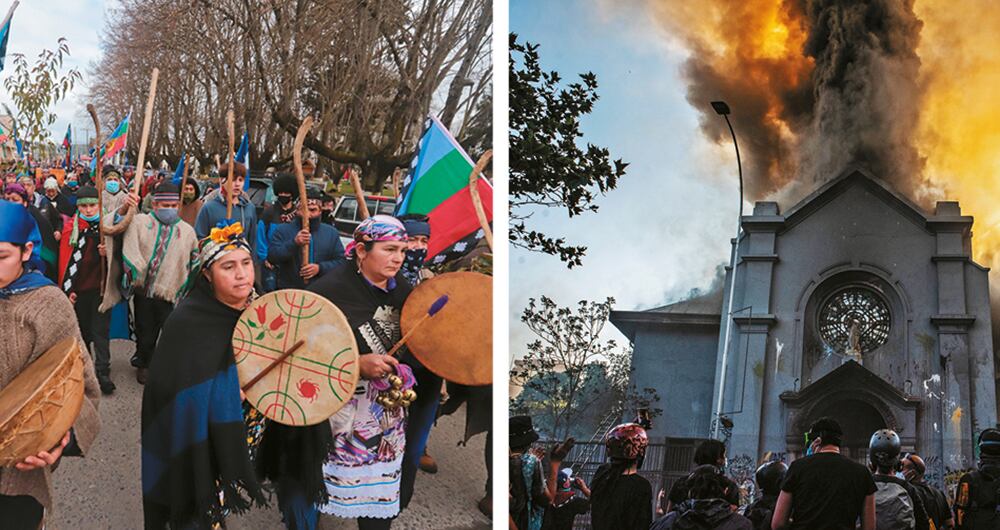 A pesar de la alegría general, algunos manifestantes arremetieron contra dos iglesias en la Plaza Italia de Santiago en vísperas de la votación.