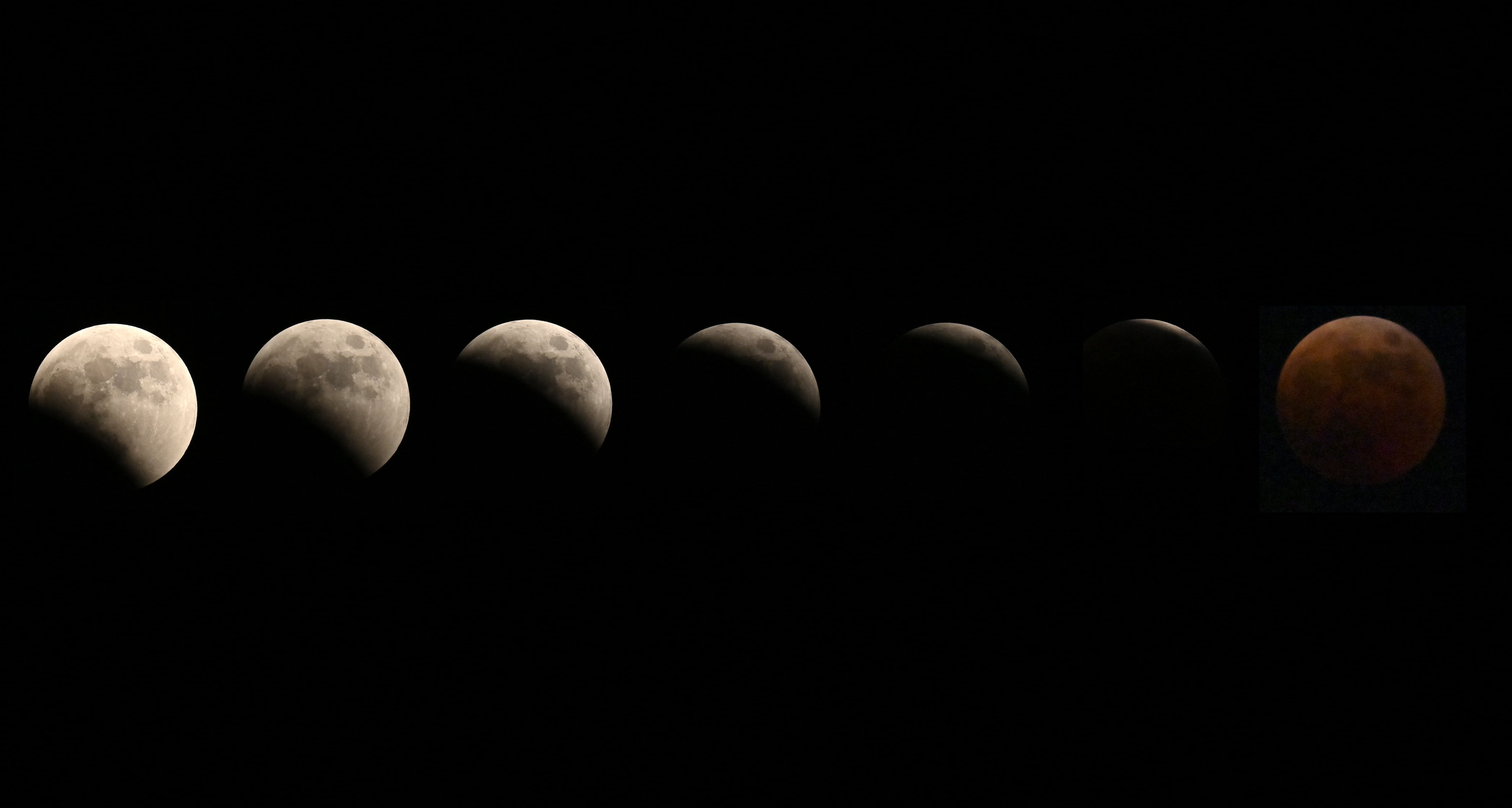 La Luna pasa por diversas fases hasta teñirse de color rojo durante un eclipse total como el que se apreciará en Colombia la noche del 5 de mayo.