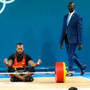 Yeison López durante uno de sus ejercicios del levantamiento de pesas de los Juegos Olímpicos de París 2024.