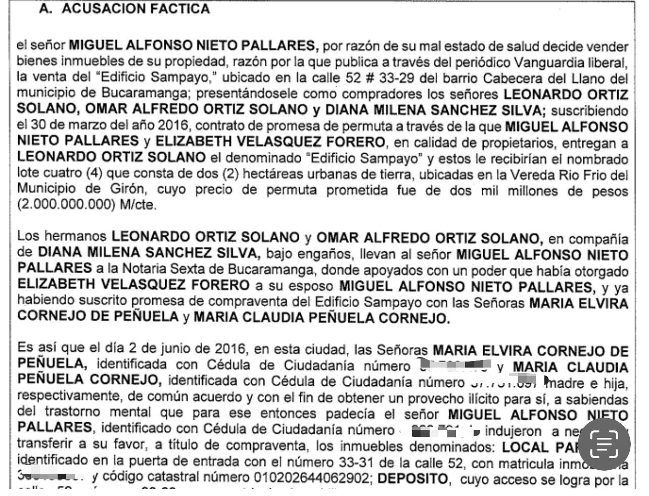 Documentos de la acusación de la fiscalía en contra de María Claudia Peñuela.