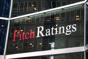 Fitch Ratings logo is seen on the building in New York City, United States on October 25, 2022. (Photo by Jakub Porzycki/NurPhoto via Getty Images)