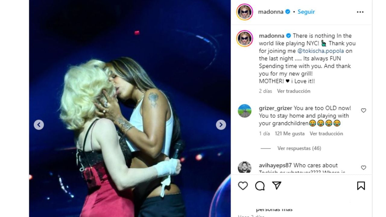 Apasionado beso entre Madonna y Tokischa en pleno escenario genera polémica en redes