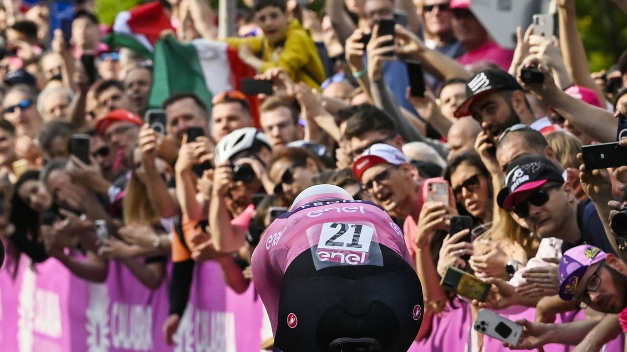 Dutch rider Mathieu van der Poel pedals during the second stage of the Giro d’Italia cycling race, an individual time trial in Budapest, Hungary, Saturday, May 7, 2022. (Fabio Ferrari /LaPresse via AP)