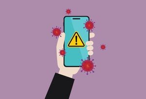 Ilustración de virus o 'malware' en el celular.