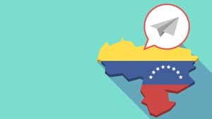 Ilustración de un mapa de Venezuela de larga sombra, su bandera y un globo cómico con un avión de papel viaja venezuela avion